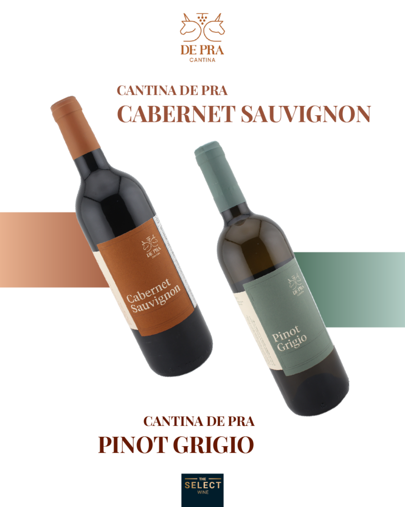 Cantina de pra Cabernet Sauvignon wine and pinot grigio wine from italy side to side