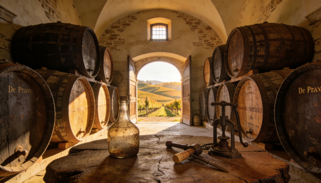 An old-world Italian aging cellar in Treviso, the historical heart of Cantina De Pra